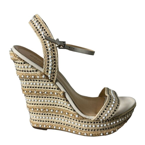 SCHUTZ Carminda Beige Espadrille Embellished Wedge Sandals Shoes Womens Size 10B - Picture 8 of 14